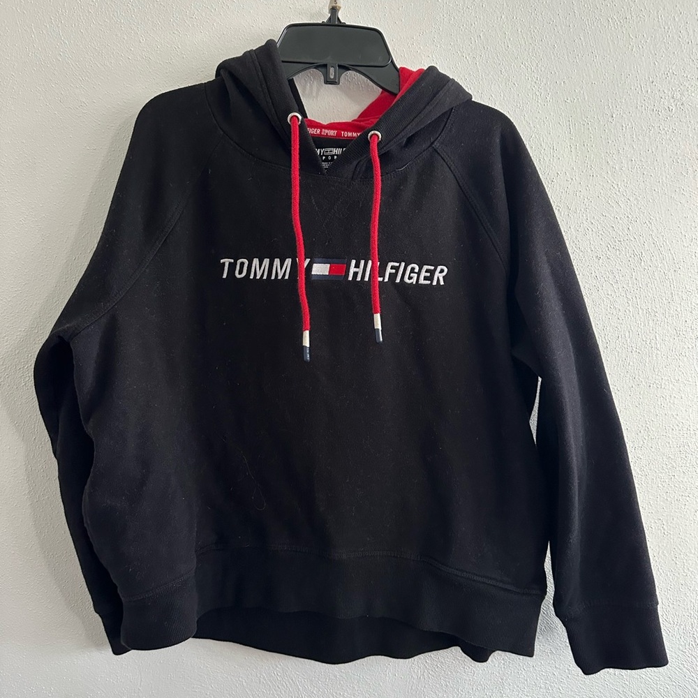 Tommy Hilfiger‎ sport women's XL shorter crop style black hoodie